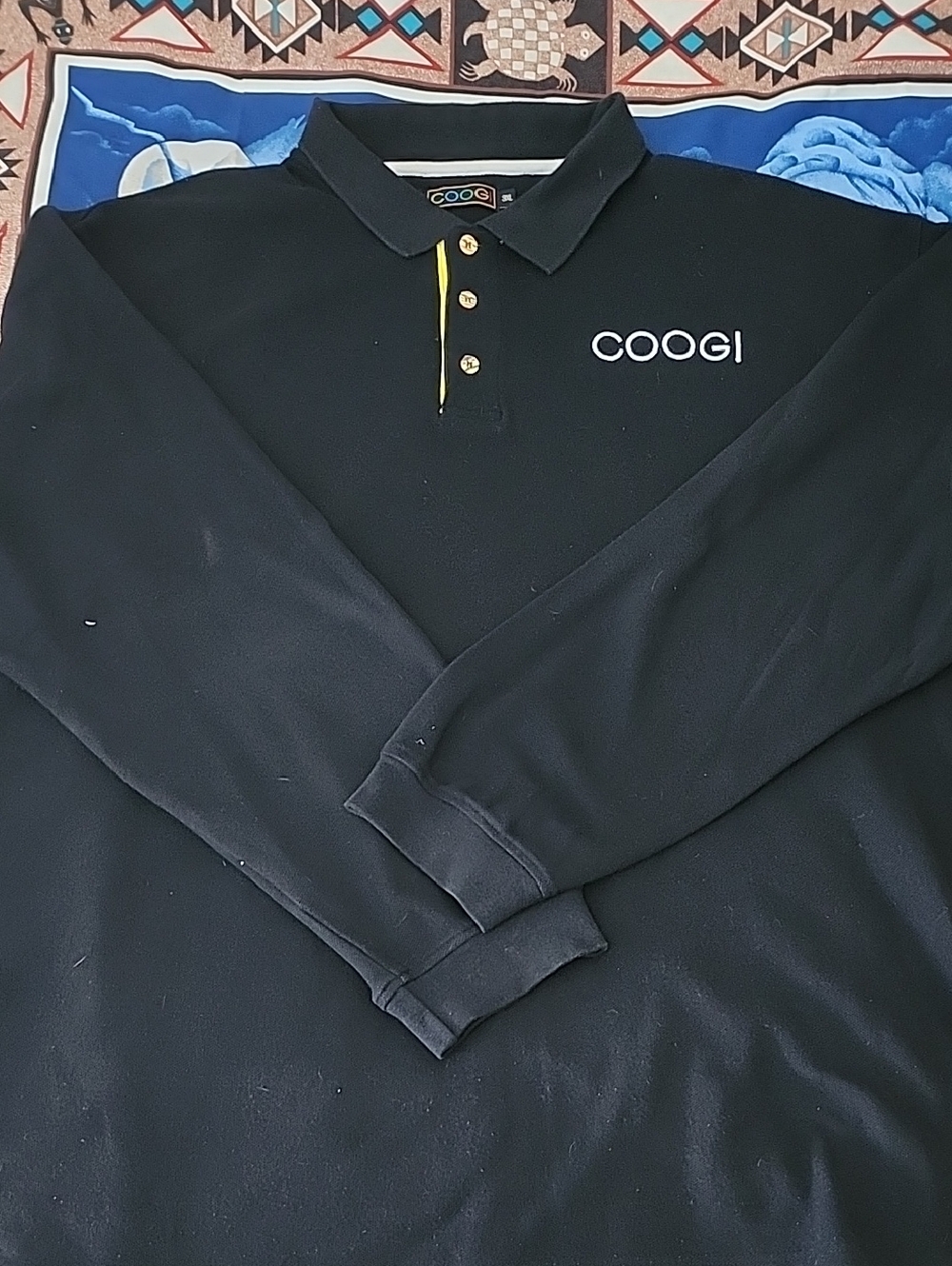 COOGI Black Long Sleeve Polo with Yellow Trim
